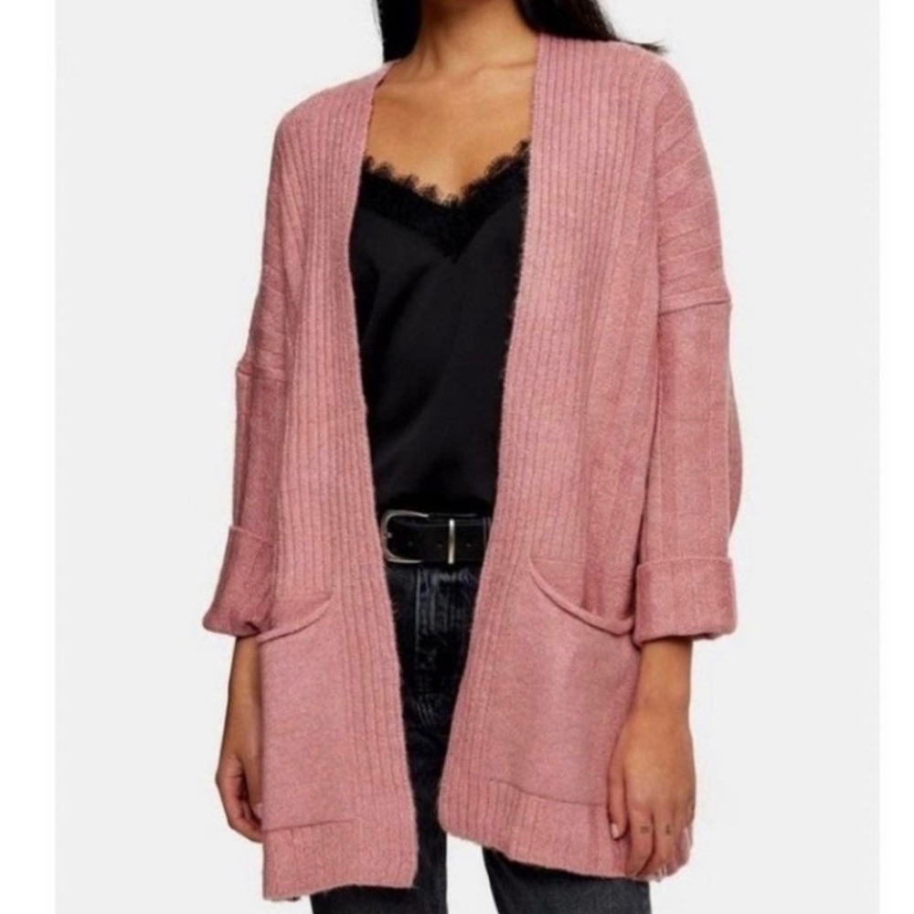 Topshop Long Knit Oversized Cardigan in Rose Size 8-10 M/L